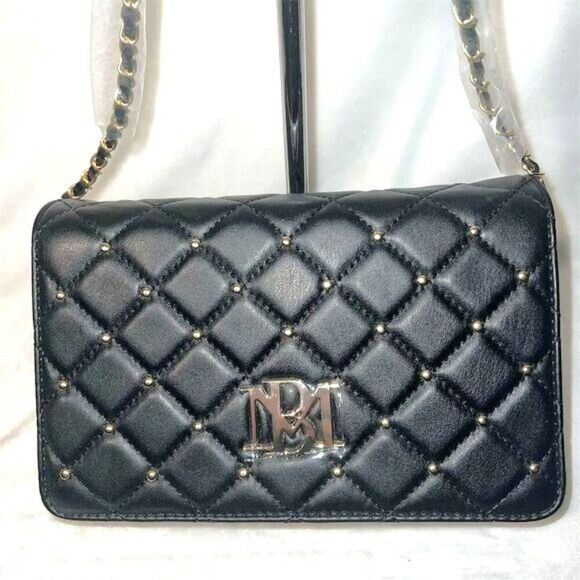 Badgley Mischka Black Diamond Quilted Crossbody Bag with Chain Strap - Picture 1 of 11